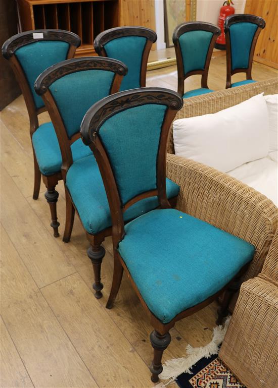A set of six Victorian parcel ebonised mahogany dining chairs (a.f.)